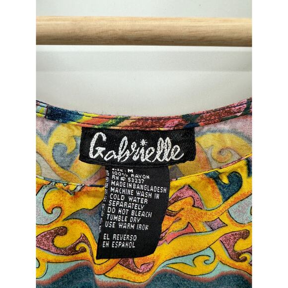 Gabrielle 90s Maxi Dress Sleeveless Tie Scoop Neck Artsy Colorful Rayon Medium - Picture 5 of 6